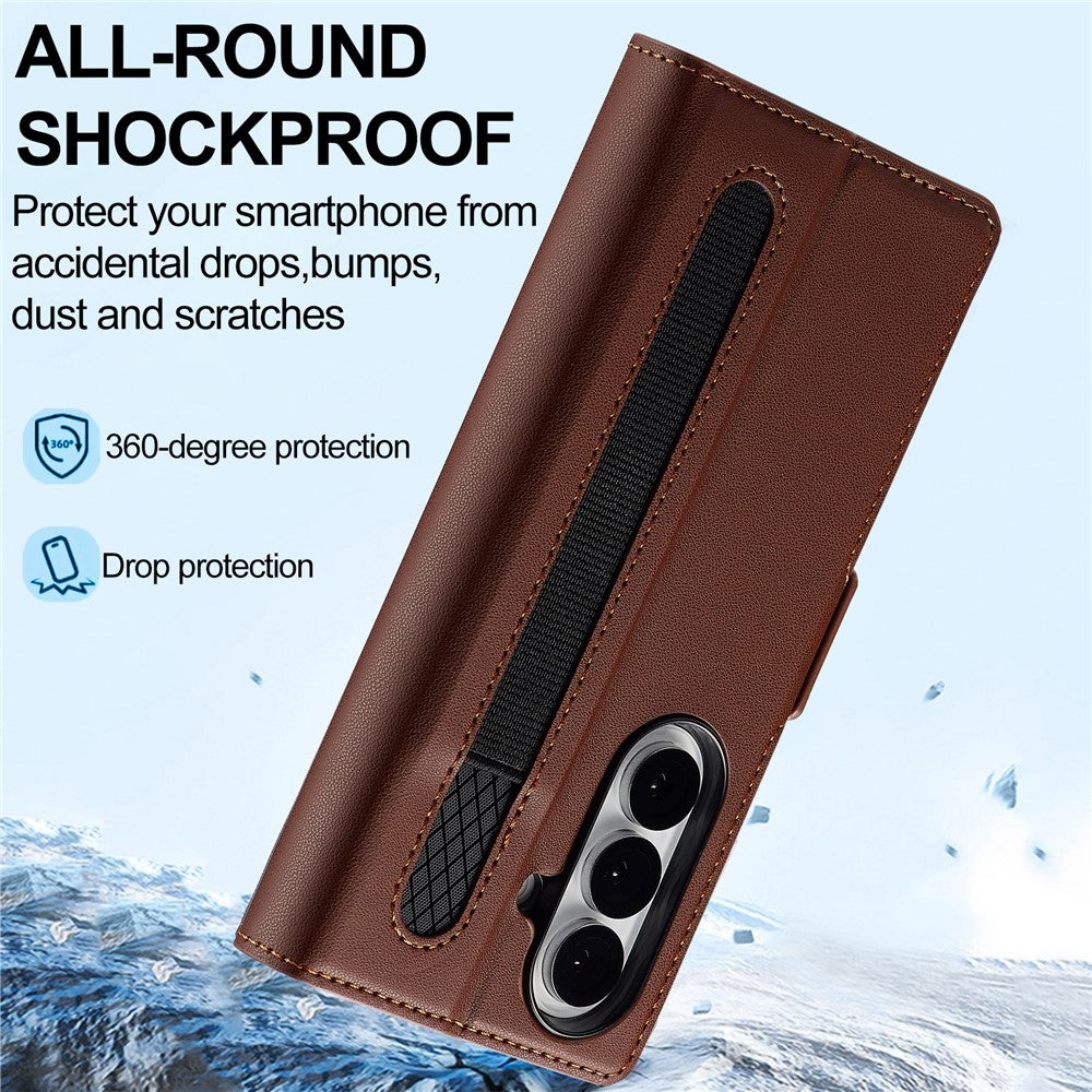 LC.IMEEKE L1 Series for Samsung Galaxy Z Fold7 5G Case PU Leather Wallet Stand Protective Phone Cover - Brown