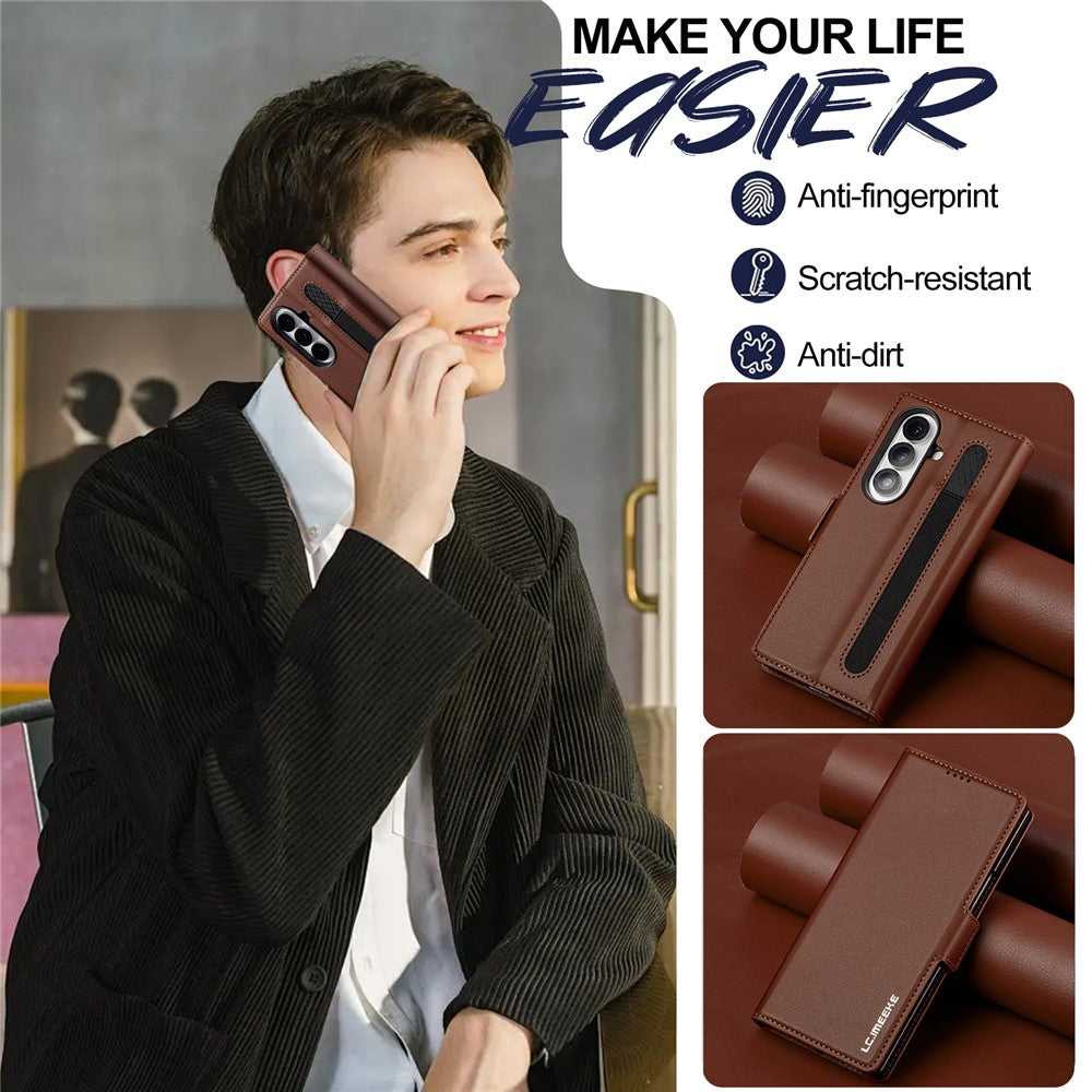 LC.IMEEKE L1 Series for Samsung Galaxy Z Fold7 5G Case PU Leather Wallet Stand Protective Phone Cover - Brown