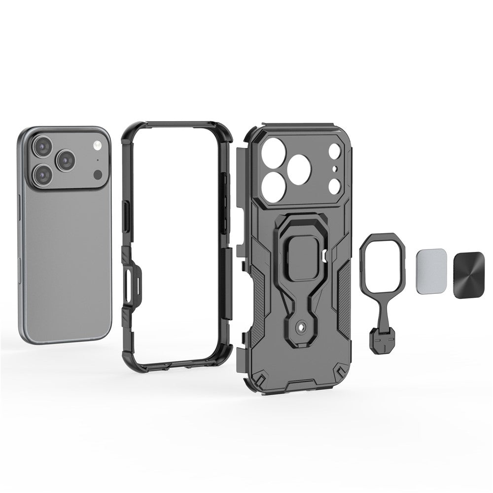 For iPhone 17 Pro Max Case Rotatable Ring Kickstand PC + TPU Shockproof Phone Cover - Navy Blue