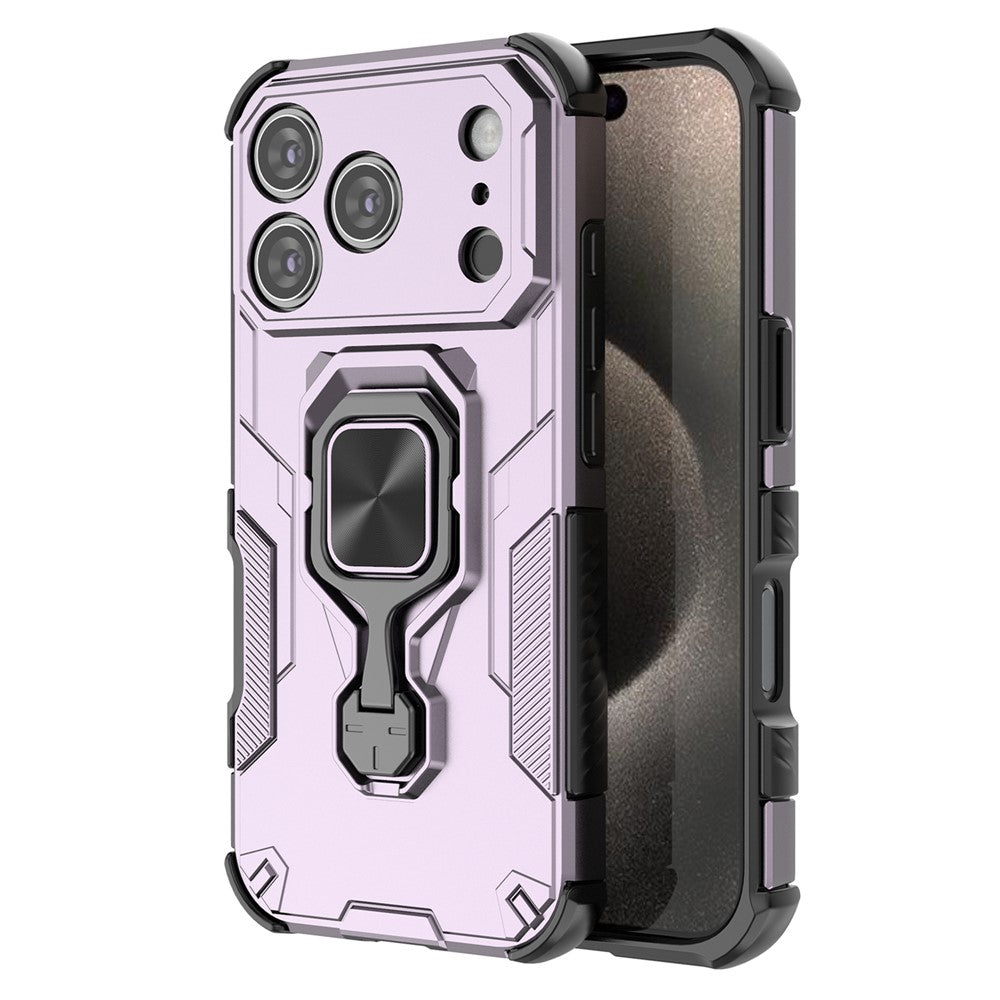 For iPhone 17 Pro Max Case Rotatable Ring Kickstand PC + TPU Shockproof Phone Cover - Purple