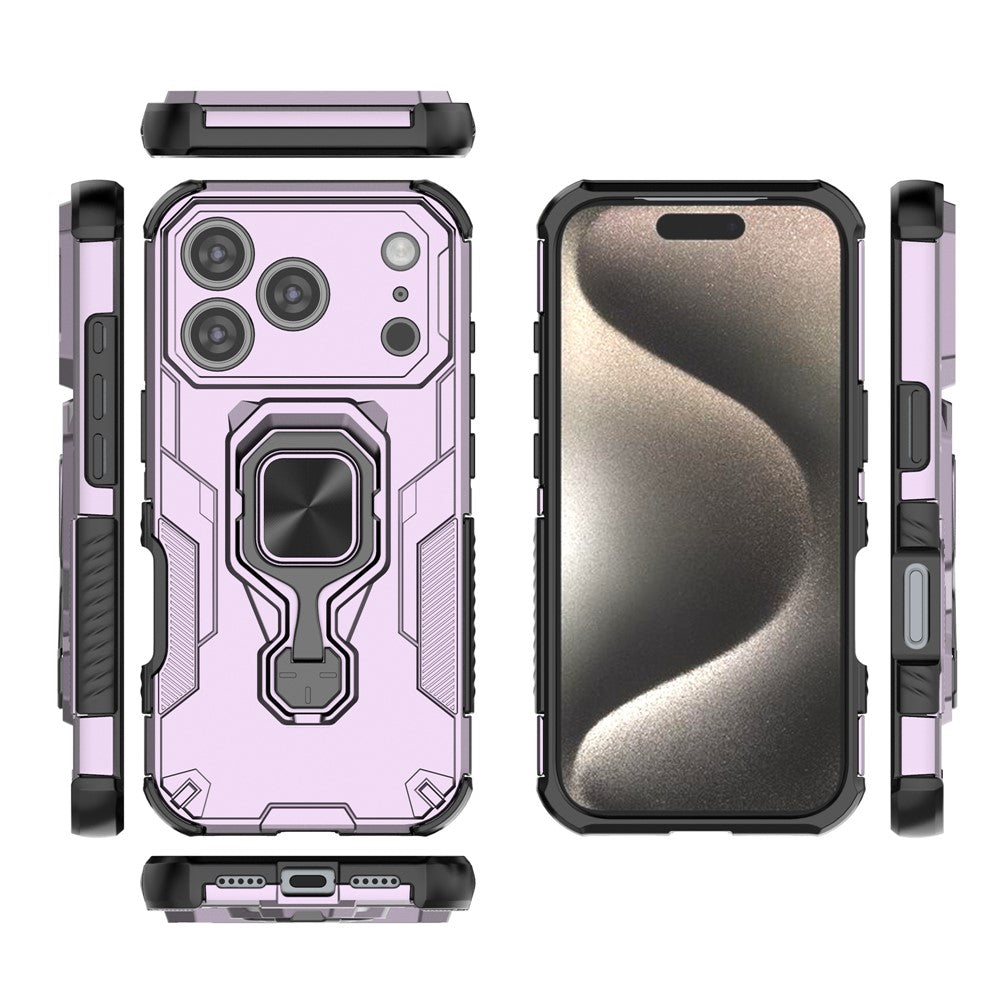 For iPhone 17 Pro Max Case Rotatable Ring Kickstand PC + TPU Shockproof Phone Cover - Purple