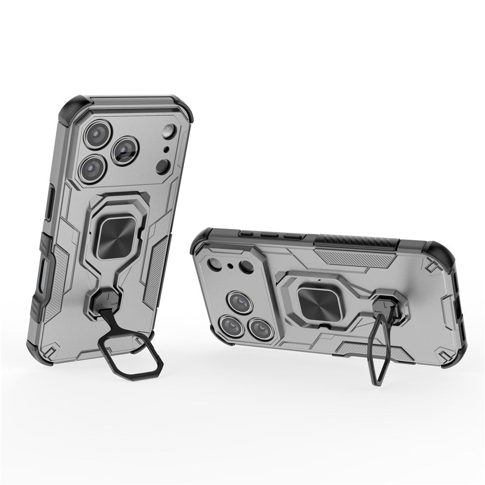 For iPhone 17 Pro Max Case Rotatable Ring Kickstand PC + TPU Shockproof Phone Cover - Titanium Grey
