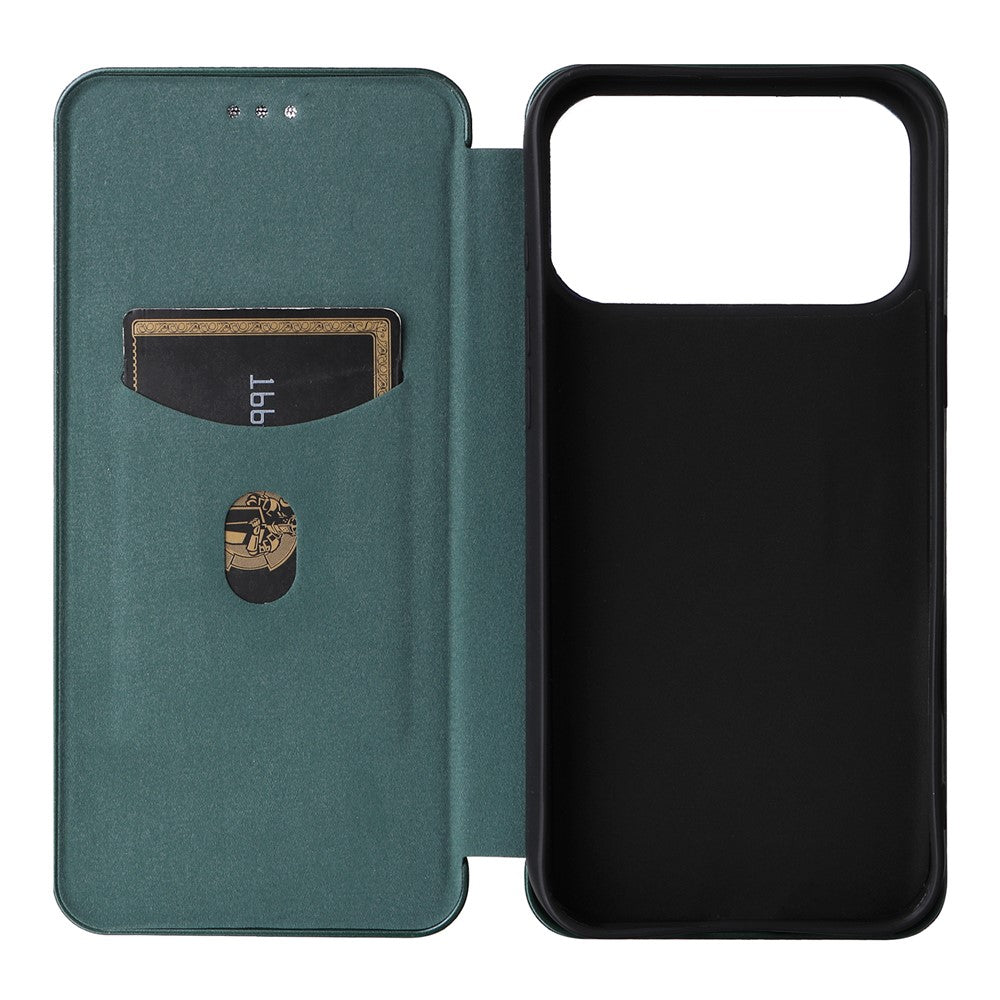 For iPhone 17 Pro Max Case Carbon Fiber Texture Drop-Proof PU Leather Phone Cover - Green