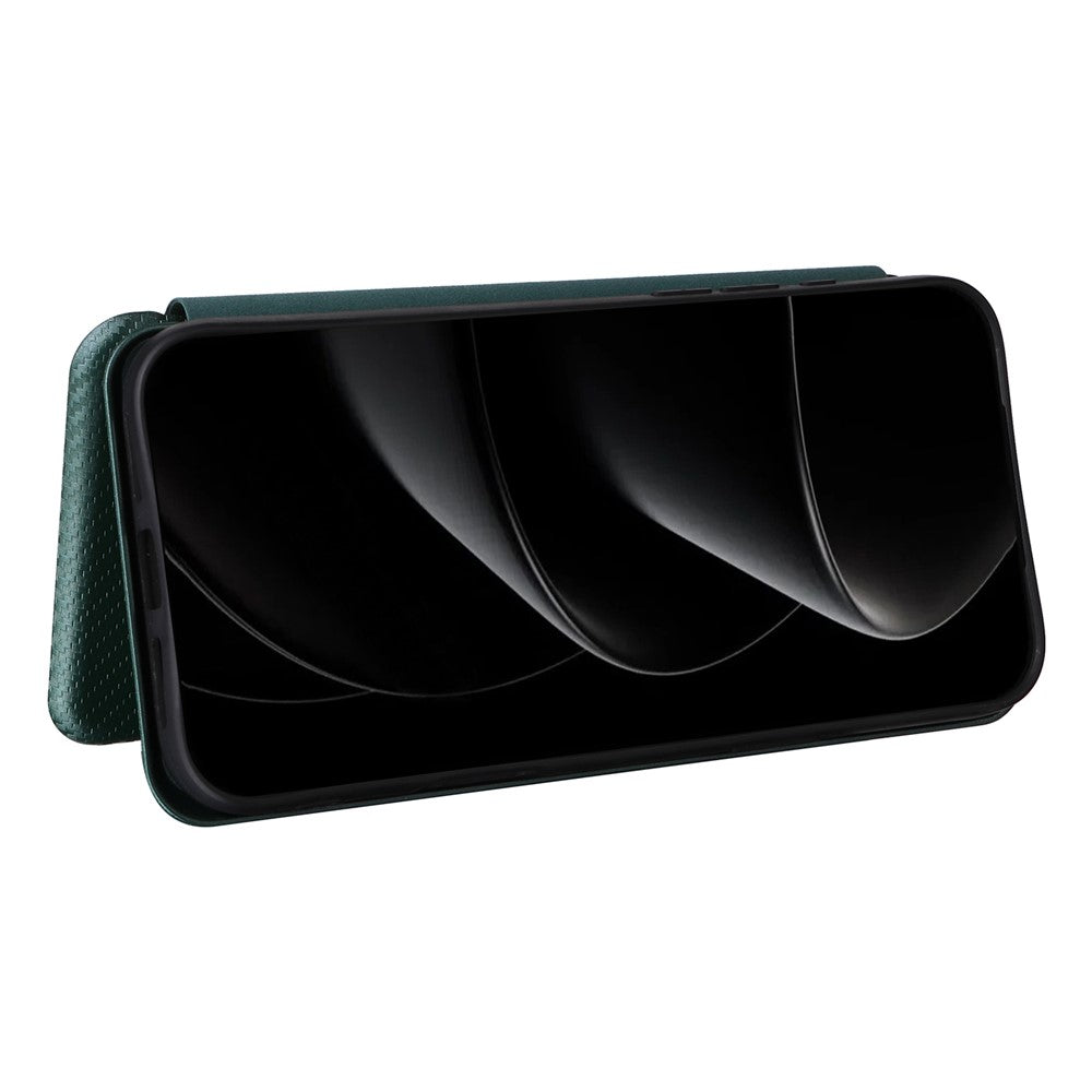 For iPhone 17 Pro Max Case Carbon Fiber Texture Drop-Proof PU Leather Phone Cover - Green