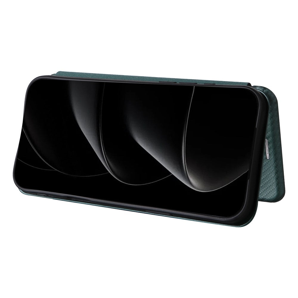 For iPhone 17 Pro Max Case Carbon Fiber Texture Drop-Proof PU Leather Phone Cover - Green
