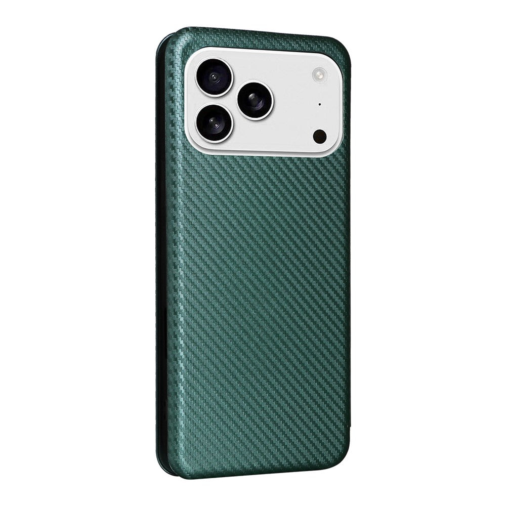 For iPhone 17 Pro Max Case Carbon Fiber Texture Drop-Proof PU Leather Phone Cover - Green