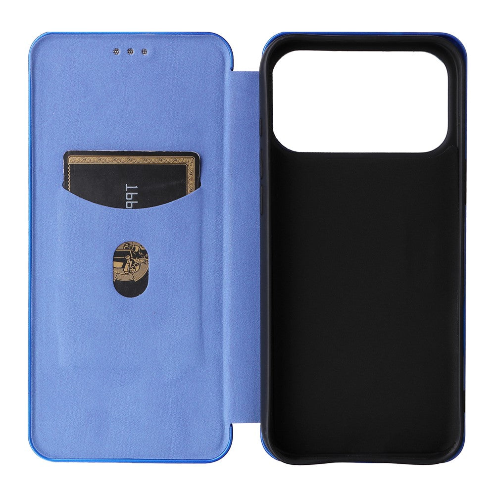 For iPhone 17 Pro Max Case Carbon Fiber Texture Drop-Proof PU Leather Phone Cover - Blue