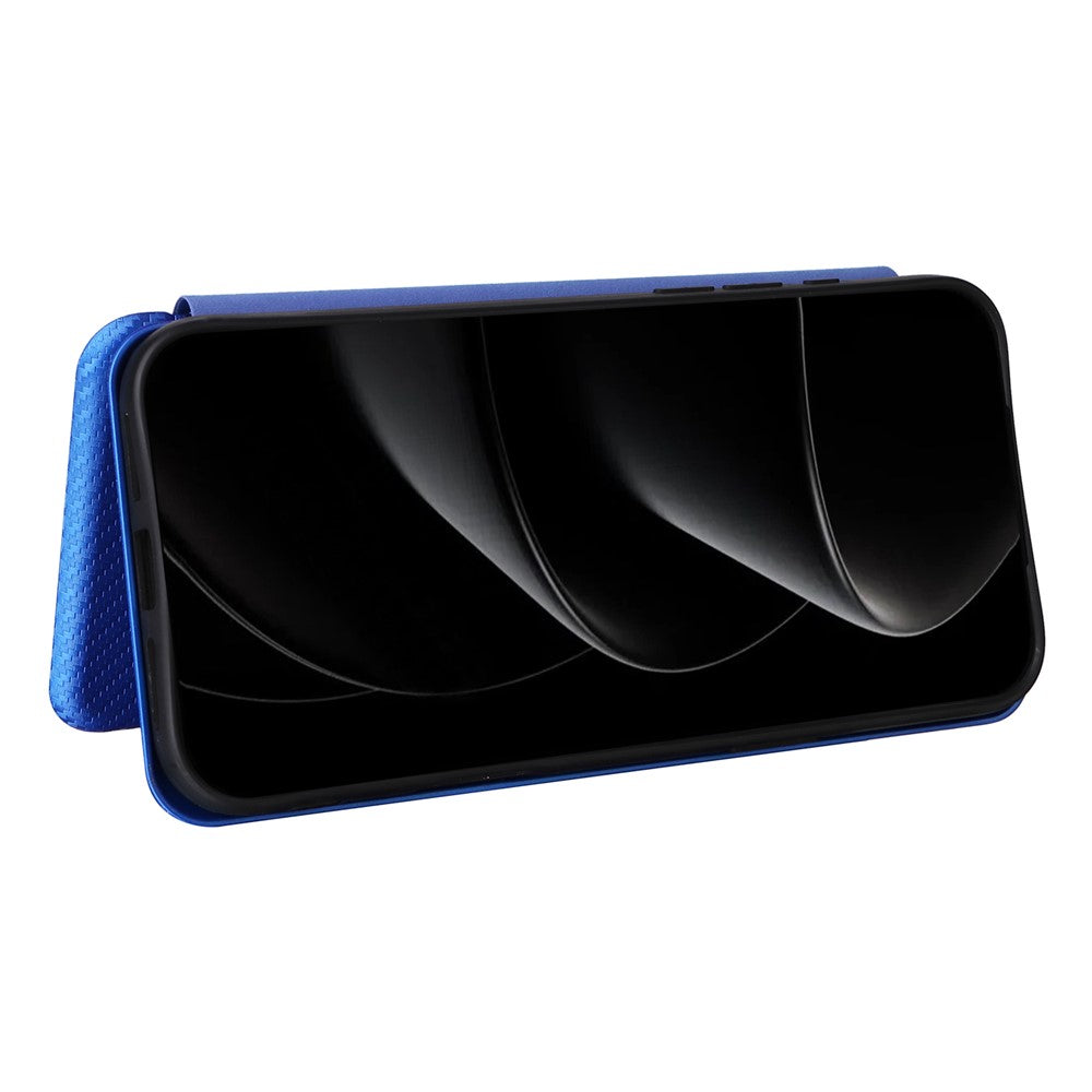 For iPhone 17 Pro Max Case Carbon Fiber Texture Drop-Proof PU Leather Phone Cover - Blue