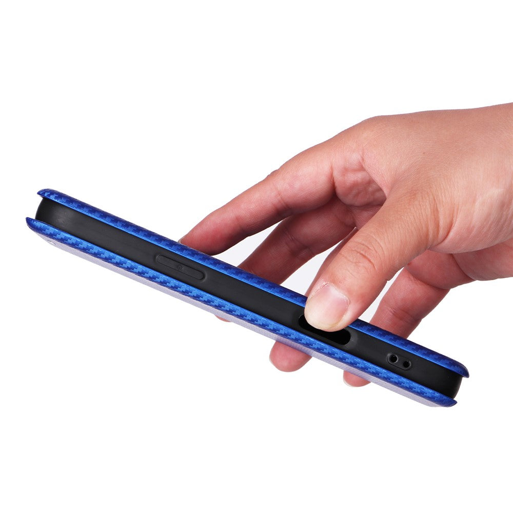 For iPhone 17 Pro Max Case Carbon Fiber Texture Drop-Proof PU Leather Phone Cover - Blue
