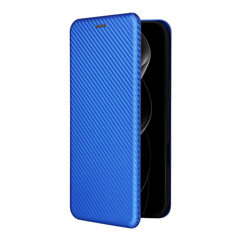 For iPhone 17 Pro Max Case Carbon Fiber Texture Drop-Proof PU Leather Phone Cover - Blue