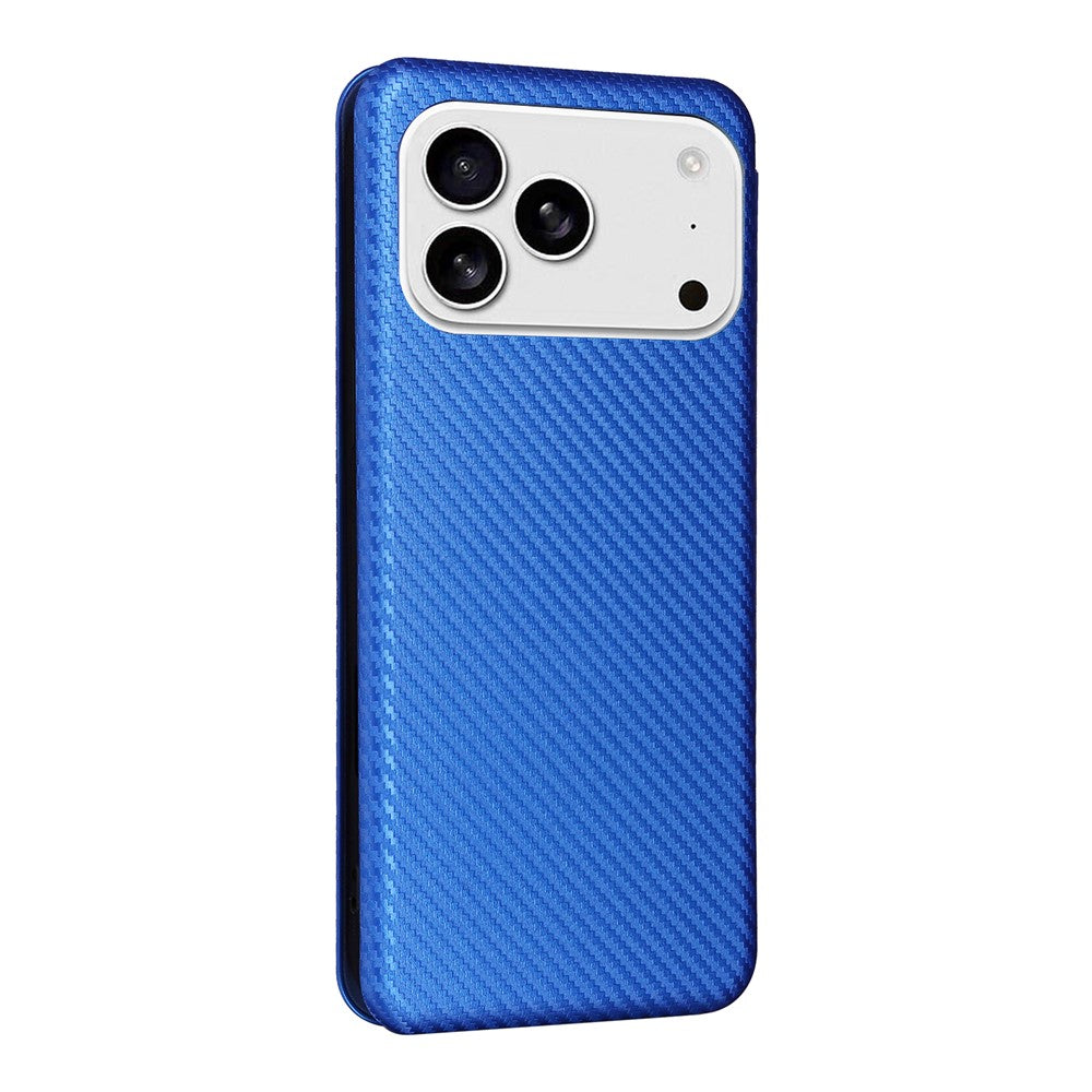 For iPhone 17 Pro Max Case Carbon Fiber Texture Drop-Proof PU Leather Phone Cover - Blue