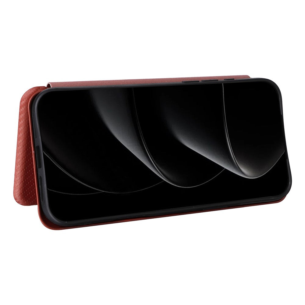 For iPhone 17 Pro Max Case Carbon Fiber Texture Drop-Proof PU Leather Phone Cover - Brown