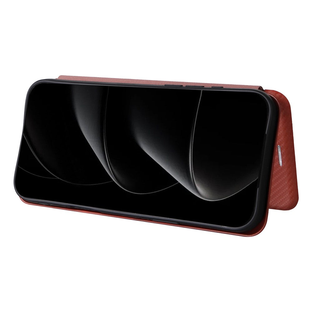 For iPhone 17 Pro Max Case Carbon Fiber Texture Drop-Proof PU Leather Phone Cover - Brown
