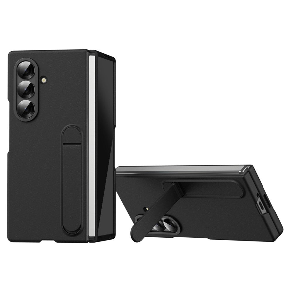 For Samsung Galaxy Z Fold7 5G Case Kickstand PC Phone Cover with Alloy Lens Ring - Black