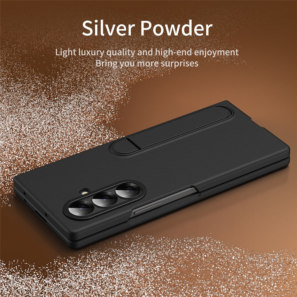 For Samsung Galaxy Z Fold7 5G Case Kickstand PC Phone Cover with Alloy Lens Ring - Black