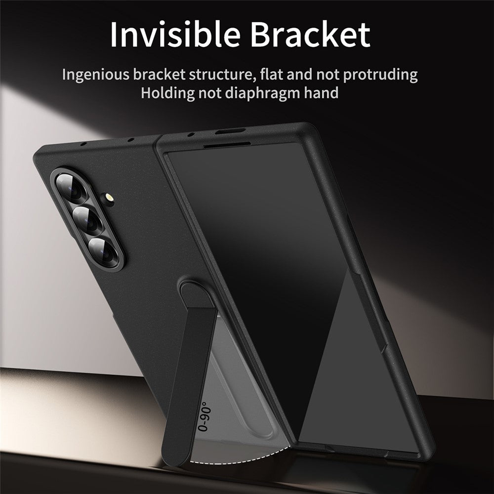 For Samsung Galaxy Z Fold7 5G Case Kickstand PC Phone Cover with Alloy Lens Ring - Black