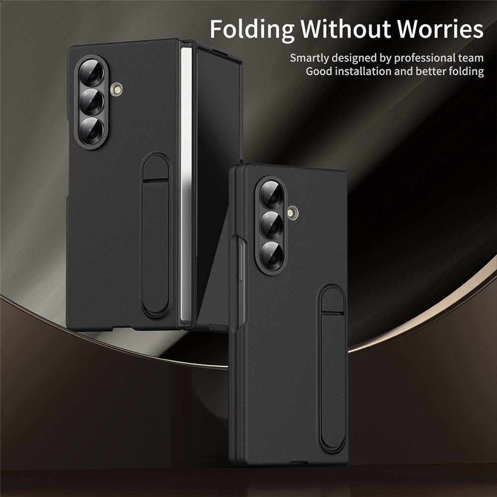 For Samsung Galaxy Z Fold7 5G Case Kickstand PC Phone Cover with Alloy Lens Ring - Black