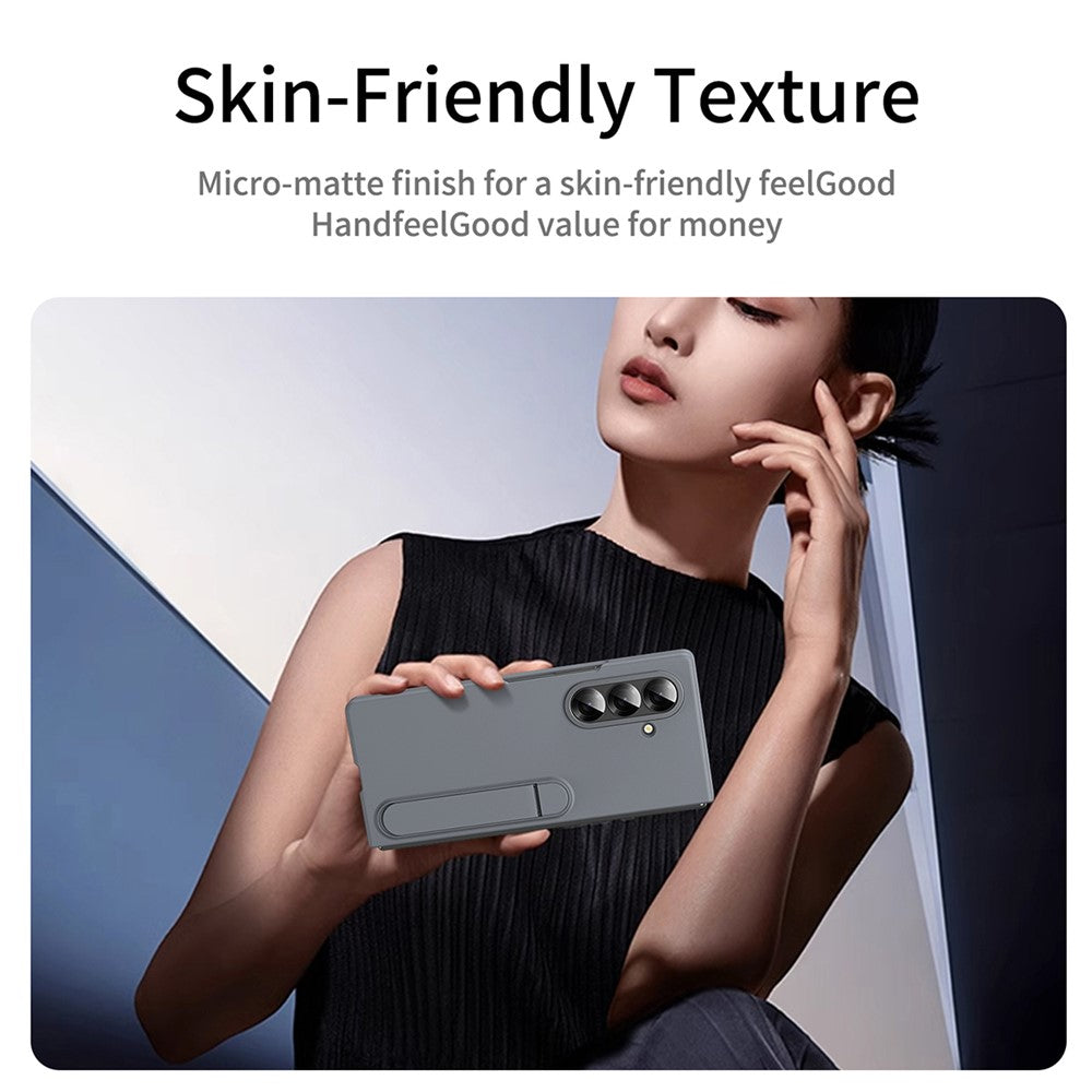 For Samsung Galaxy Z Fold7 5G Case Kickstand PC Phone Cover with Alloy Lens Ring - Grey