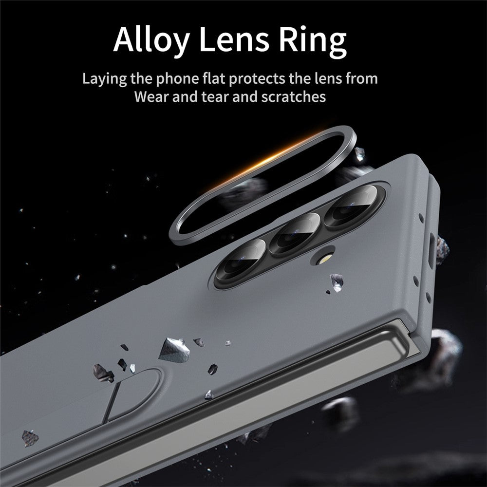 For Samsung Galaxy Z Fold7 5G Case Kickstand PC Phone Cover with Alloy Lens Ring - Grey