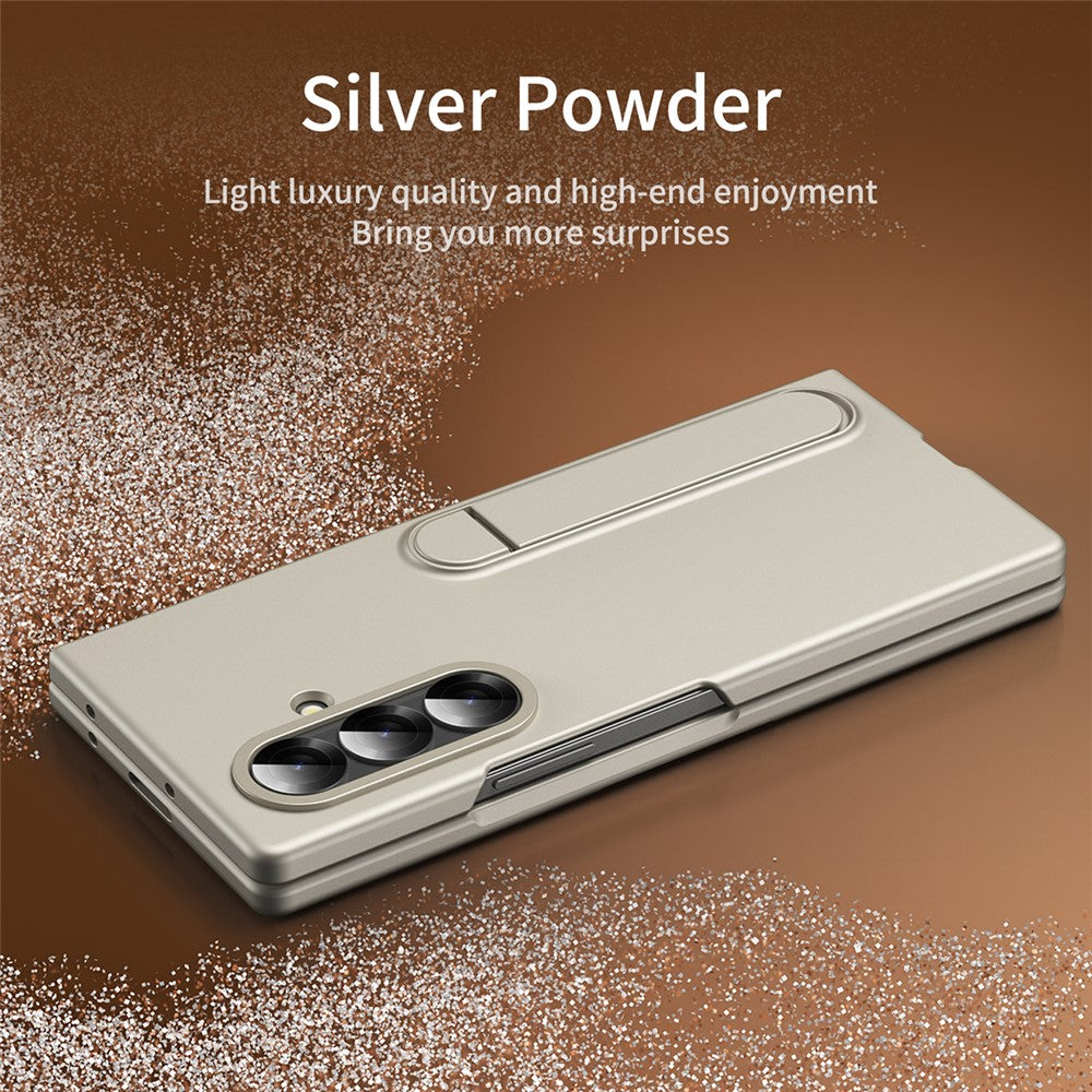 For Samsung Galaxy Z Fold7 5G Case Kickstand PC Phone Cover with Alloy Lens Ring - Gold