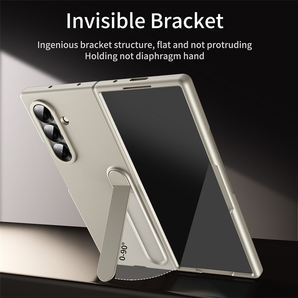 For Samsung Galaxy Z Fold7 5G Case Kickstand PC Phone Cover with Alloy Lens Ring - Gold