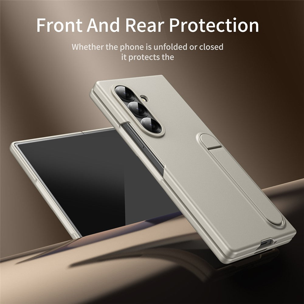 For Samsung Galaxy Z Fold7 5G Case Kickstand PC Phone Cover with Alloy Lens Ring - Gold