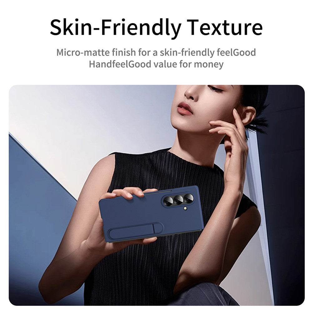 For Samsung Galaxy Z Fold7 5G Case Kickstand PC Phone Cover with Alloy Lens Ring - Sapphire