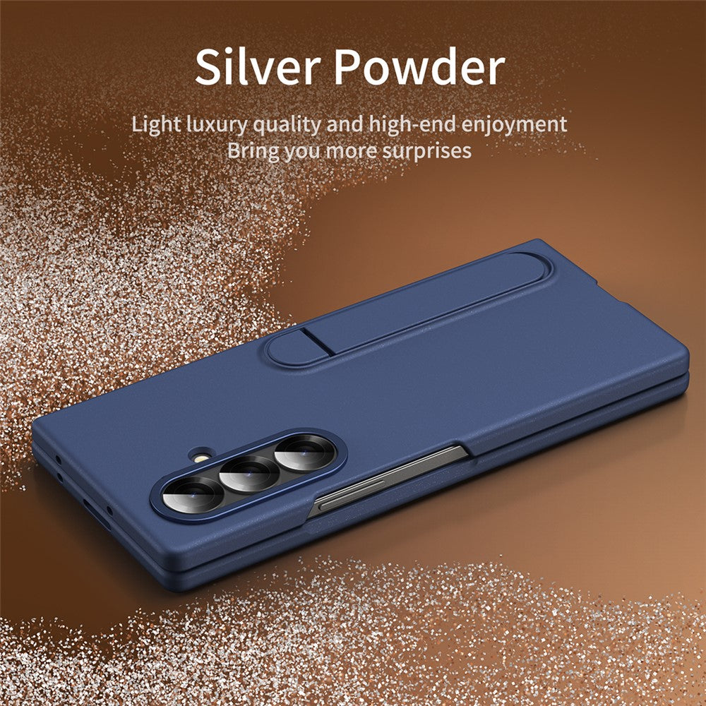 For Samsung Galaxy Z Fold7 5G Case Kickstand PC Phone Cover with Alloy Lens Ring - Sapphire