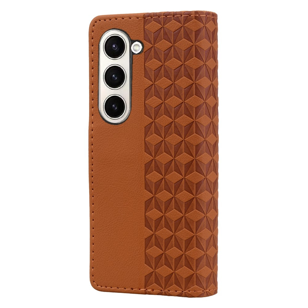 For Samsung Galaxy Z Fold7 5G Case Rhombus Pattern Leather Wallet Phone Cover with Wrist Strap - Brown