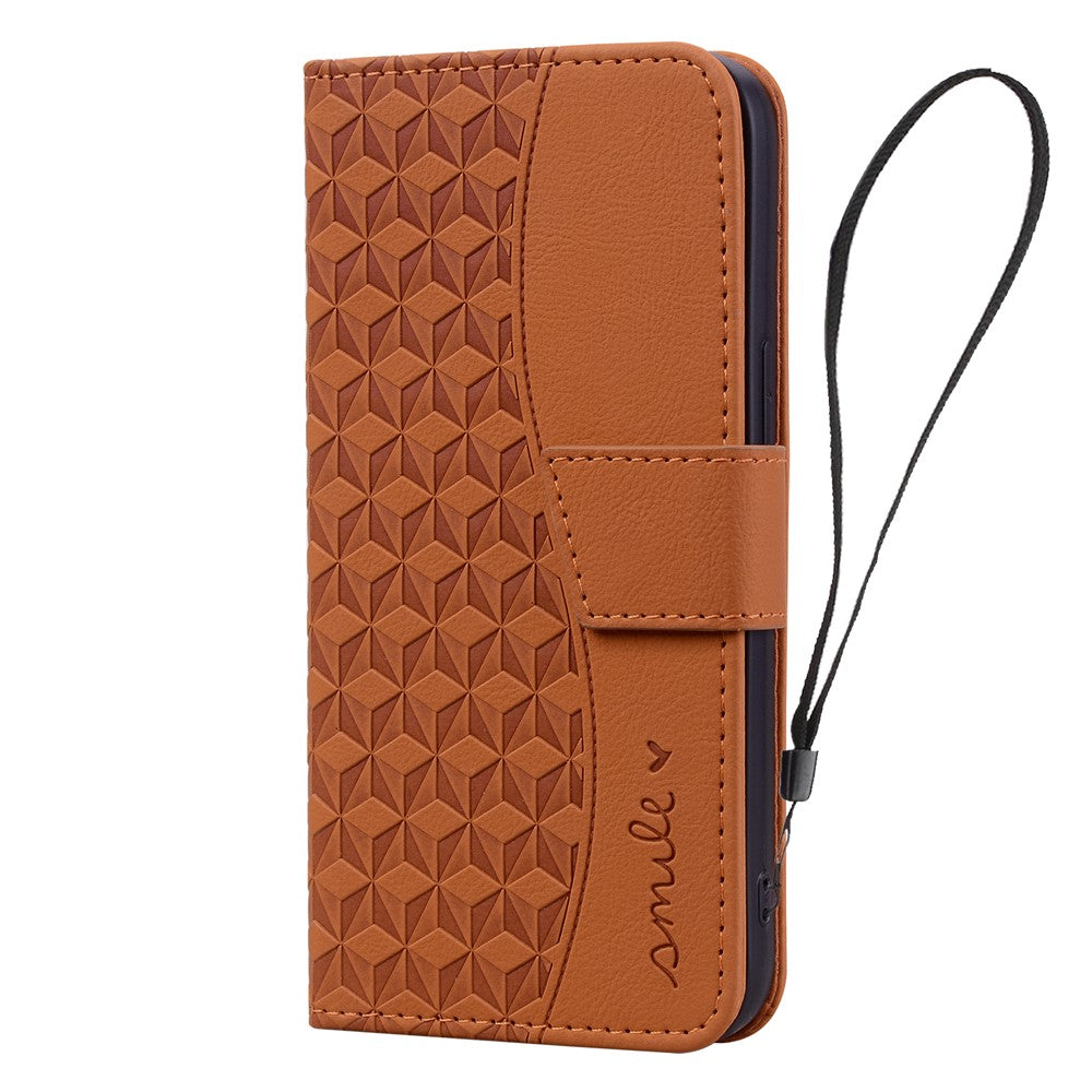 For Samsung Galaxy Z Fold7 5G Case Rhombus Pattern Leather Wallet Phone Cover with Wrist Strap - Brown