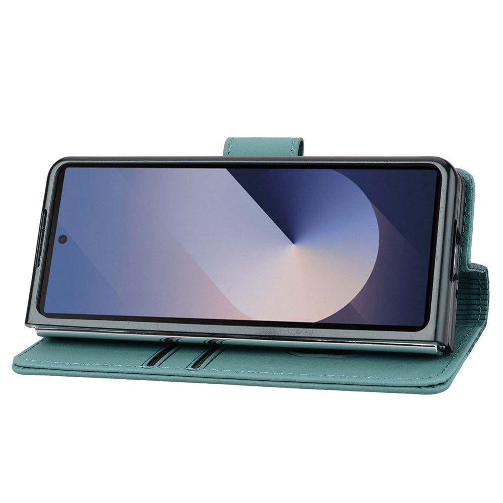 For Samsung Galaxy Z Fold7 5G Case Rhombus Pattern Leather Wallet Phone Cover with Wrist Strap - Green
