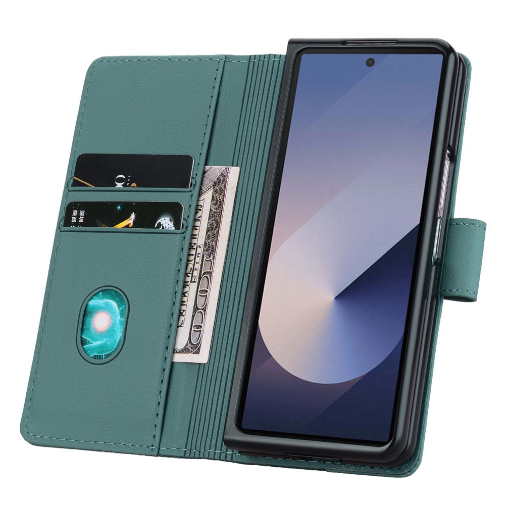 For Samsung Galaxy Z Fold7 5G Case Rhombus Pattern Leather Wallet Phone Cover with Wrist Strap - Green