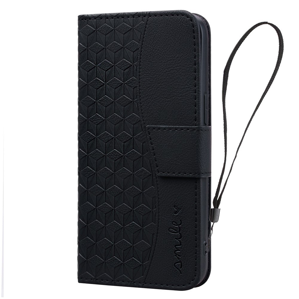 For Samsung Galaxy Z Fold7 5G Case Rhombus Pattern Leather Wallet Phone Cover with Wrist Strap - Black