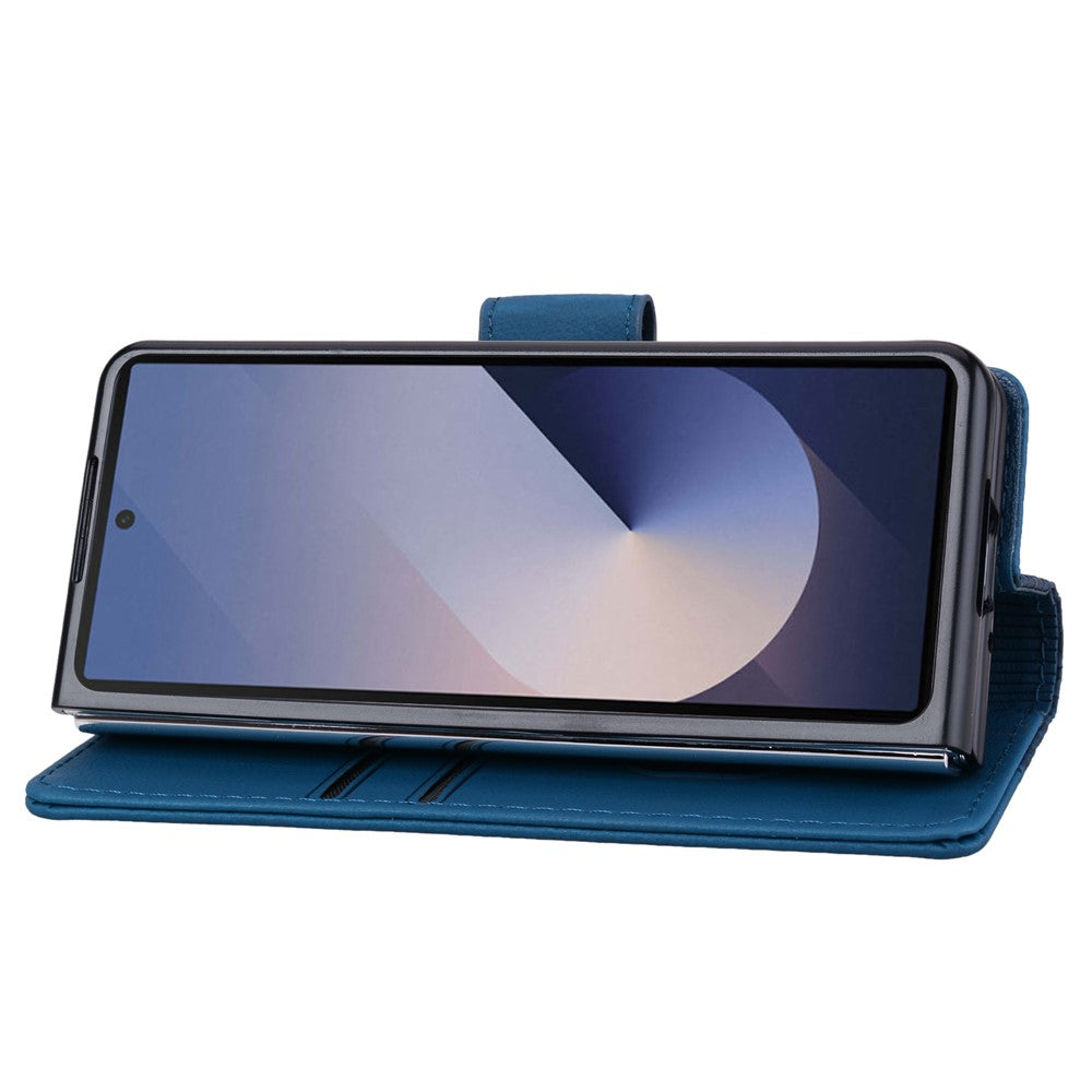 For Samsung Galaxy Z Fold7 5G Case Rhombus Pattern Leather Wallet Phone Cover with Wrist Strap - Sapphire