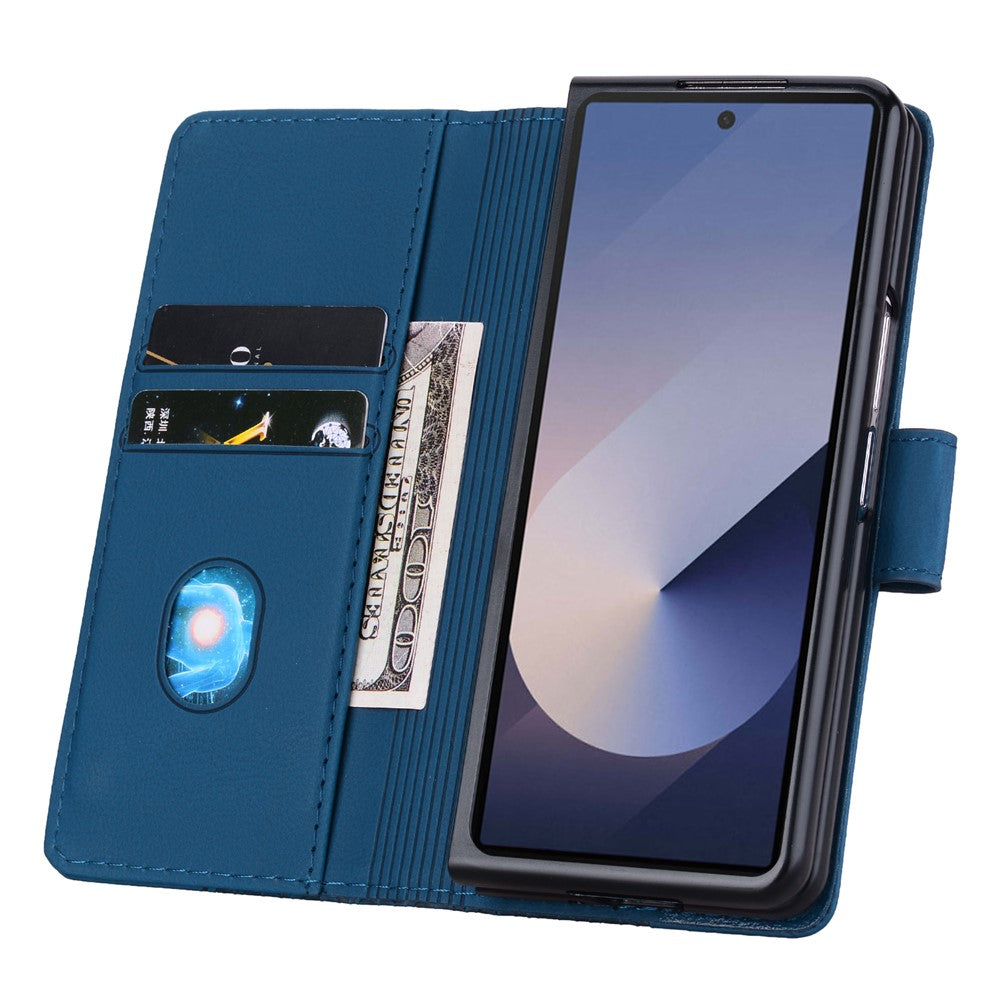 For Samsung Galaxy Z Fold7 5G Case Rhombus Pattern Leather Wallet Phone Cover with Wrist Strap - Sapphire