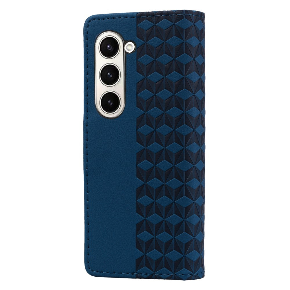 For Samsung Galaxy Z Fold7 5G Case Rhombus Pattern Leather Wallet Phone Cover with Wrist Strap - Sapphire
