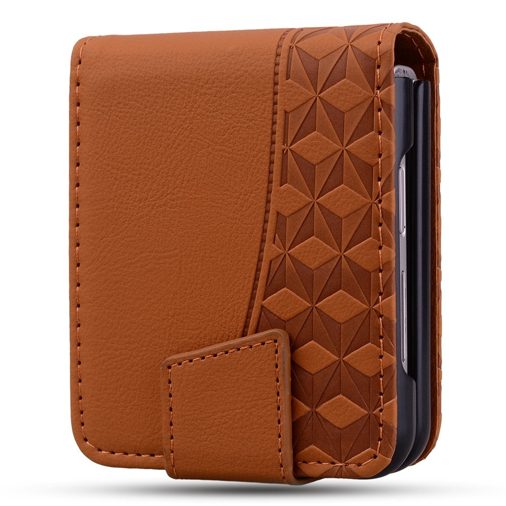 For Samsung Galaxy Z Flip7 5G Case Rhombus Pattern Leather Phone Cover with Wrist Strap - Brown