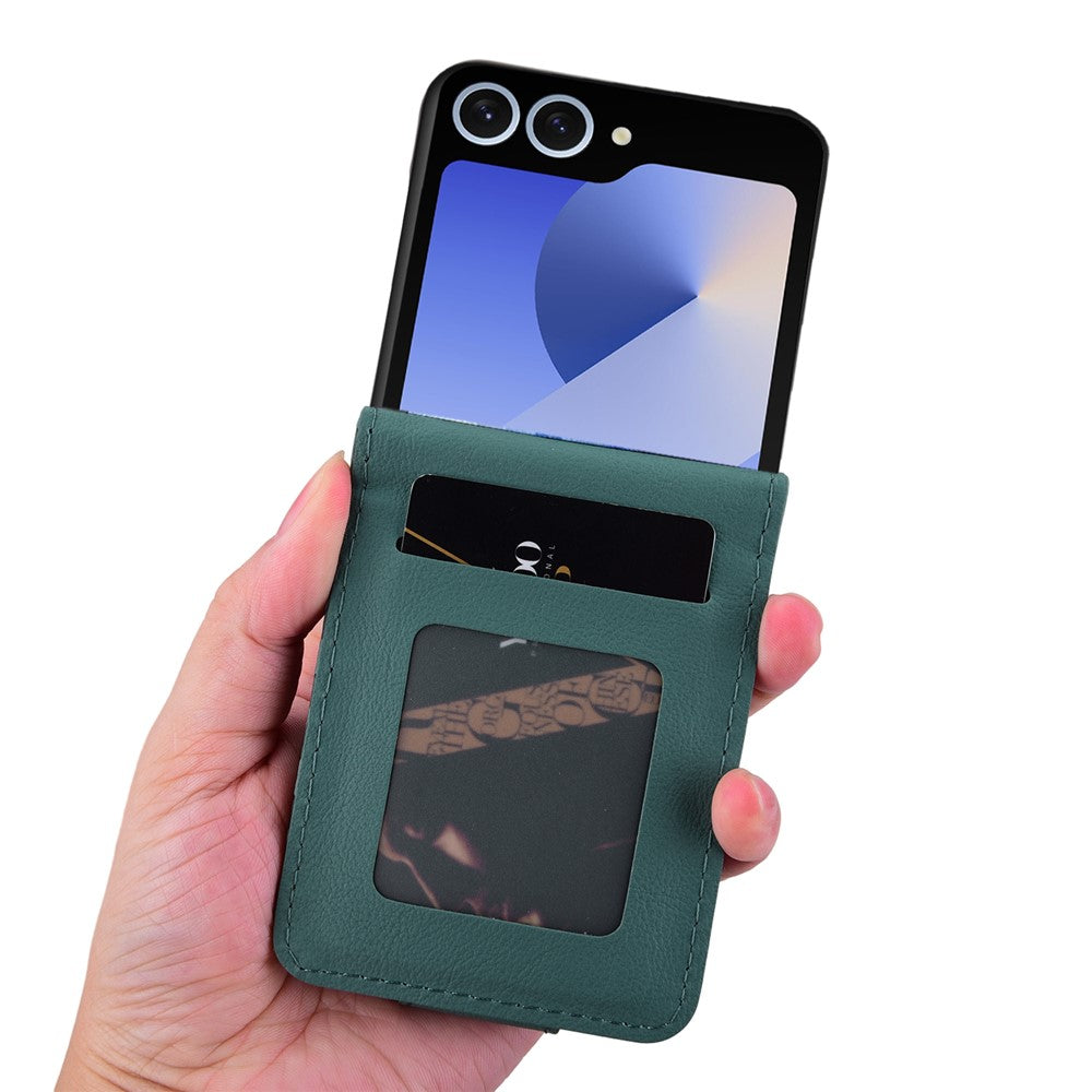 For Samsung Galaxy Z Flip7 5G Case Rhombus Pattern Leather Phone Cover with Wrist Strap - Green