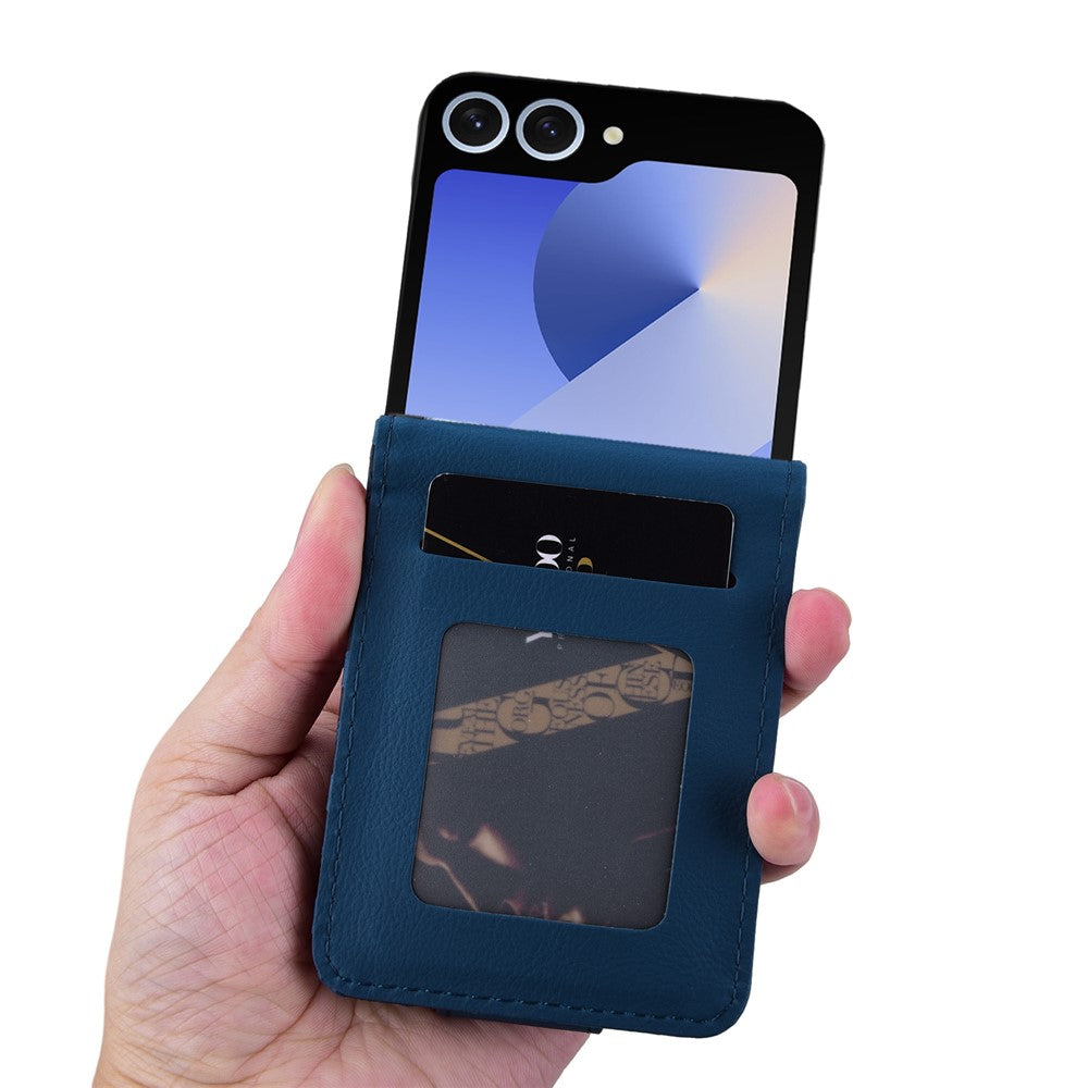 For Samsung Galaxy Z Flip7 5G Case Rhombus Pattern Leather Phone Cover with Wrist Strap - Sapphire