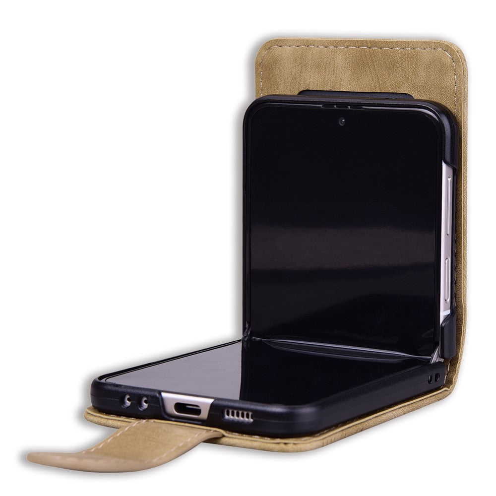 For Samsung Galaxy Z Flip7 5G Case Cherry Blossom Cat Leather Phone Cover with Card Slot - Brown