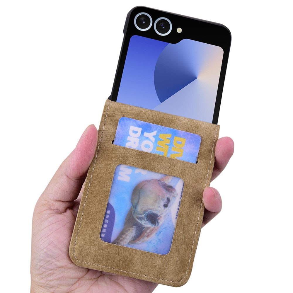 For Samsung Galaxy Z Flip7 5G Case Cherry Blossom Cat Leather Phone Cover with Card Slot - Brown