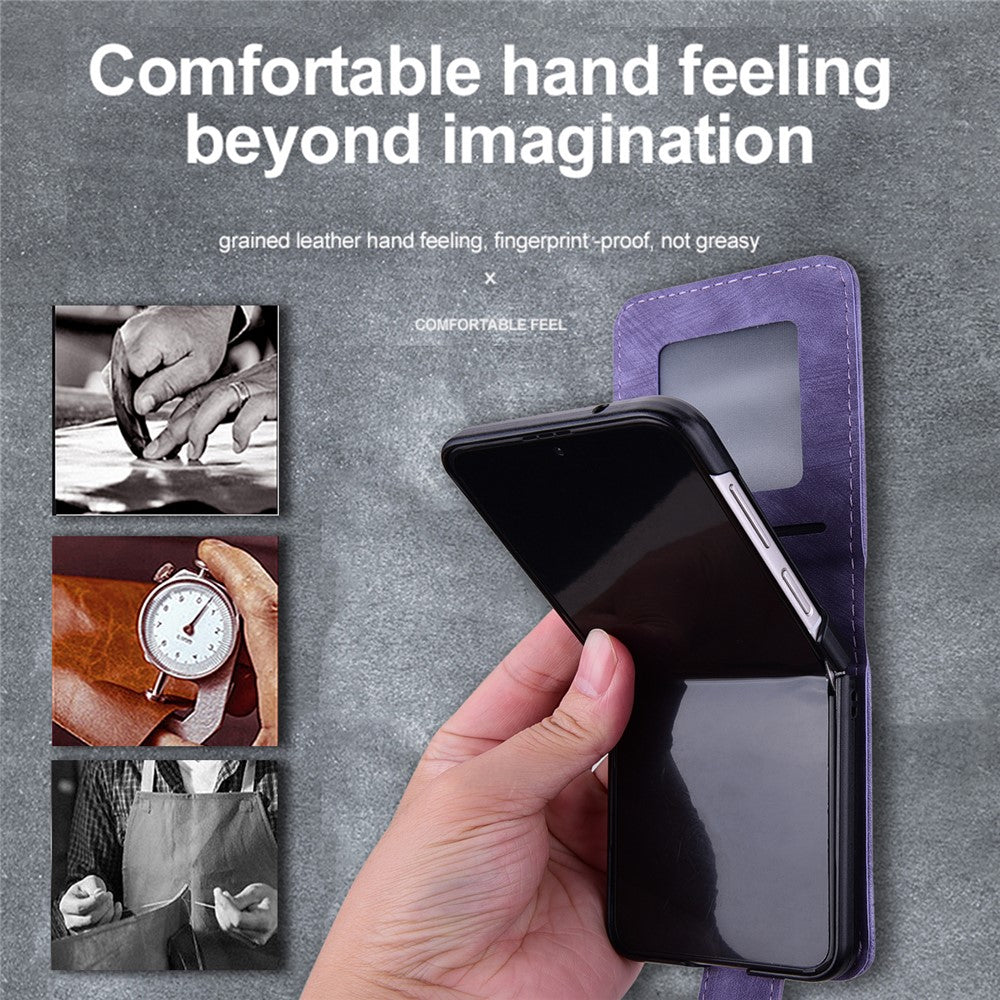 For Samsung Galaxy Z Flip7 5G Case Cherry Blossom Cat Leather Phone Cover with Card Slot - Purple