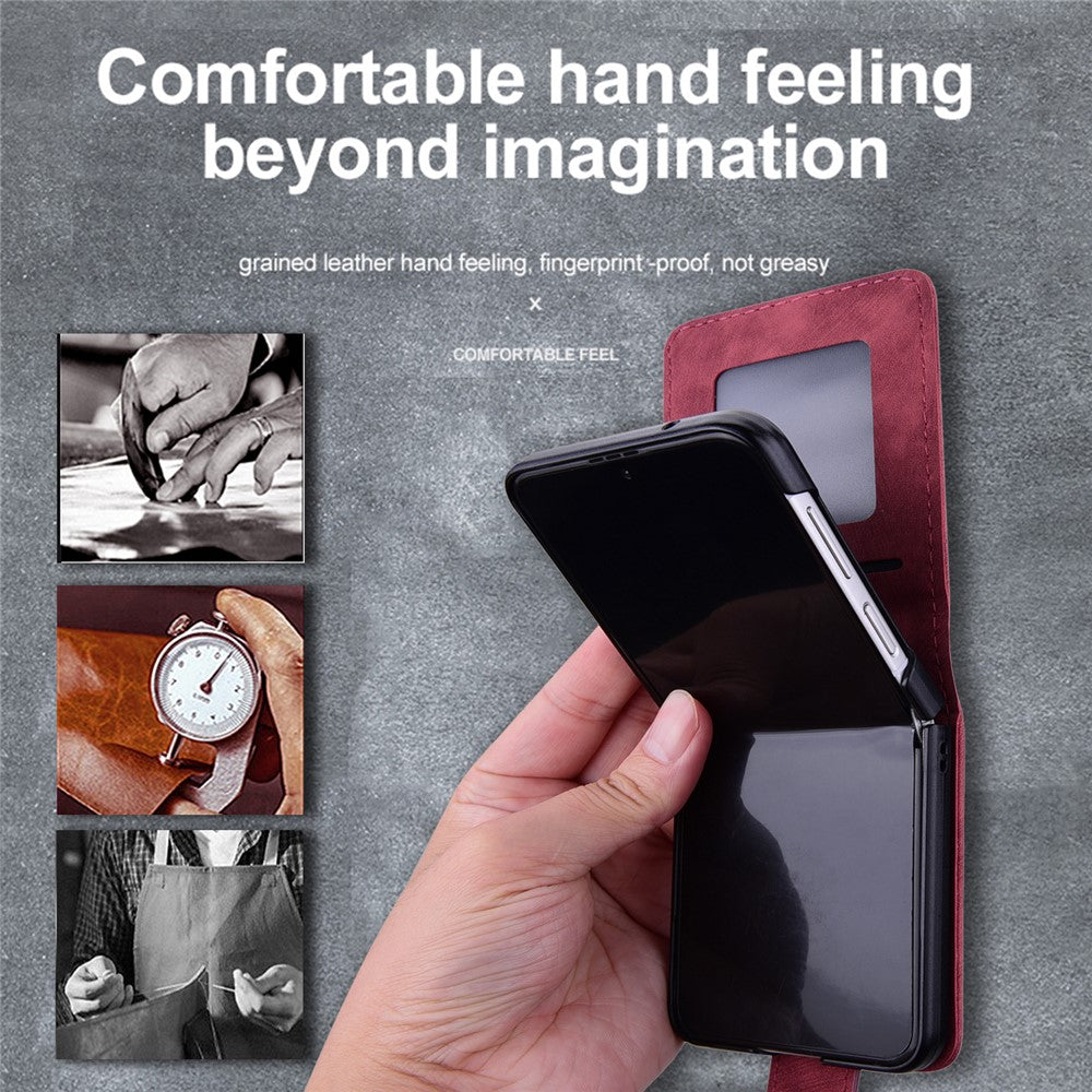 For Samsung Galaxy Z Flip7 5G Case Cherry Blossom Cat Leather Phone Cover with Card Slot - Red