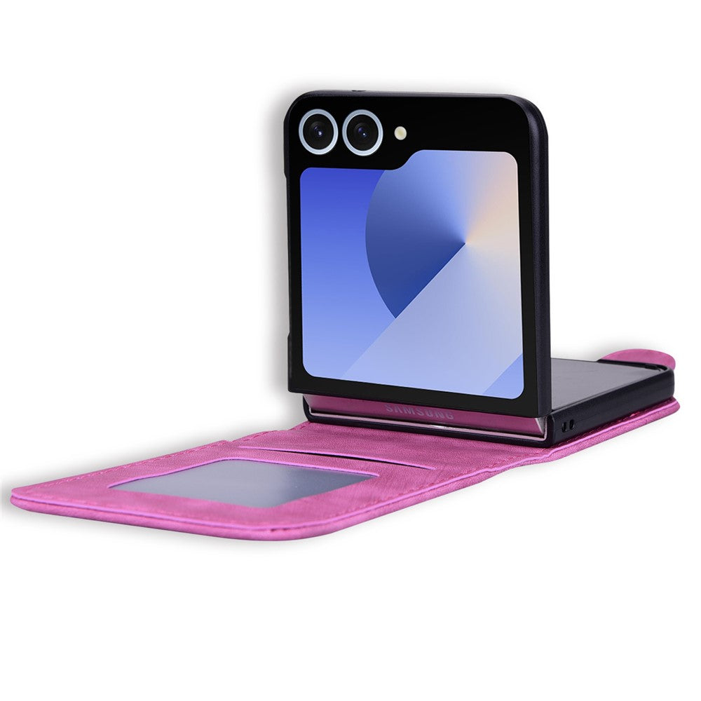 For Samsung Galaxy Z Flip7 5G Case Cherry Blossom Cat Leather Phone Cover with Card Slot - Rose
