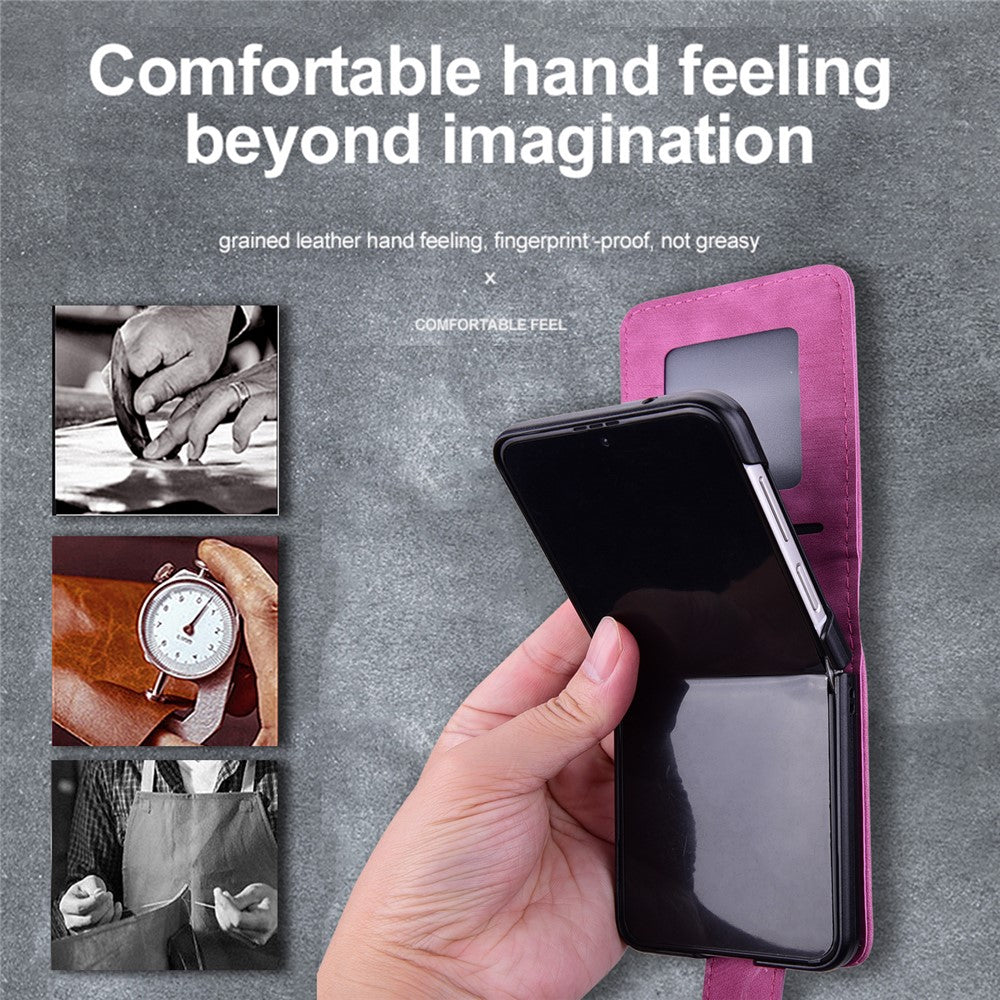 For Samsung Galaxy Z Flip7 5G Case Cherry Blossom Cat Leather Phone Cover with Card Slot - Rose