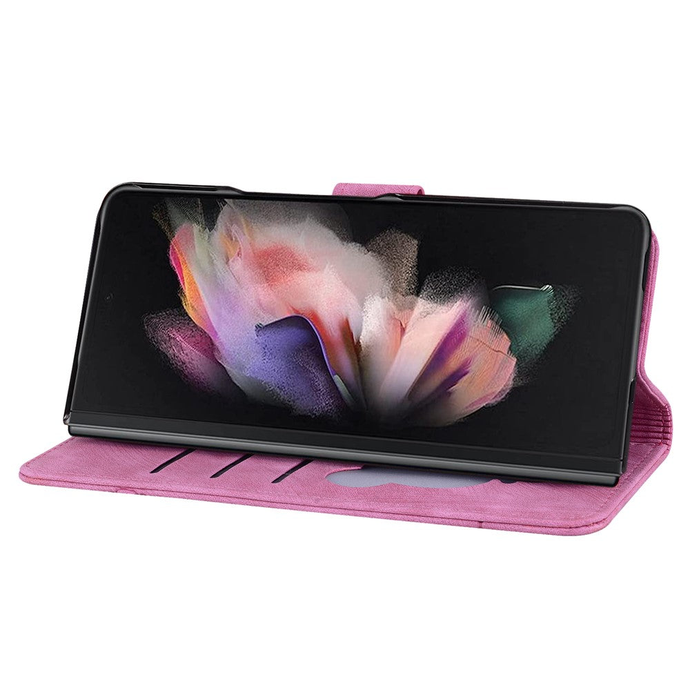 For Samsung Galaxy Z Fold7 5G Case Flip Stand Leather Phone Cover Cherry Blossom Cat Imprinted - Rose