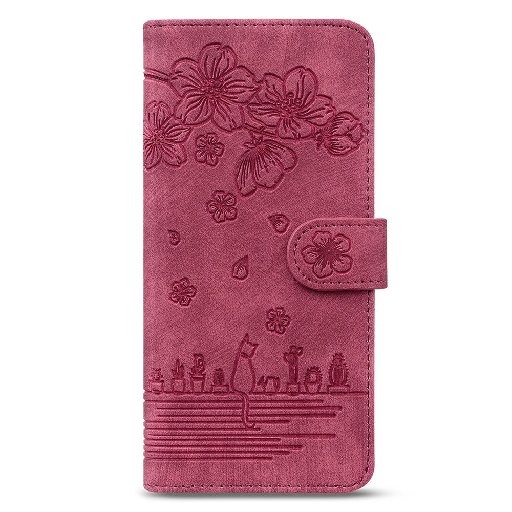 For Samsung Galaxy Z Fold7 5G Case Flip Stand Leather Phone Cover Cherry Blossom Cat Imprinted - Red