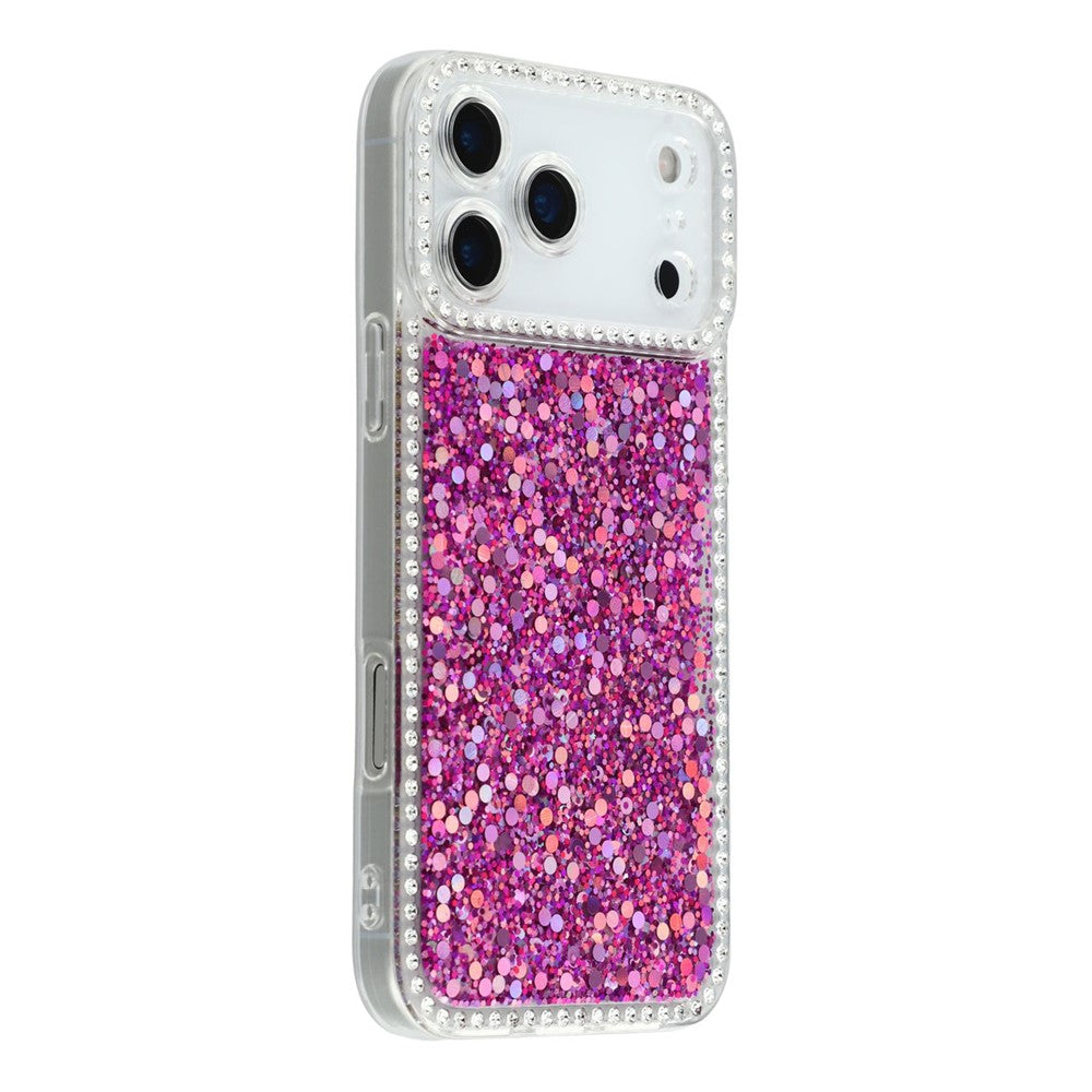 For iPhone 17 Pro Max Case Rhinestone Edge Glitter Epoxy TPU Phone Cover - Purple