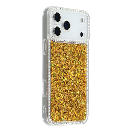 For iPhone 17 Pro Max Case Rhinestone Edge Glitter Epoxy TPU Phone Cover - Gold