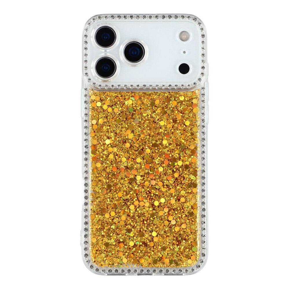 For iPhone 17 Pro Max Case Rhinestone Edge Glitter Epoxy TPU Phone Cover - Gold